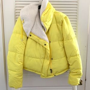 Yellow Urban Outfitters (BDG) puffer jacket with Sherpa lining on inside